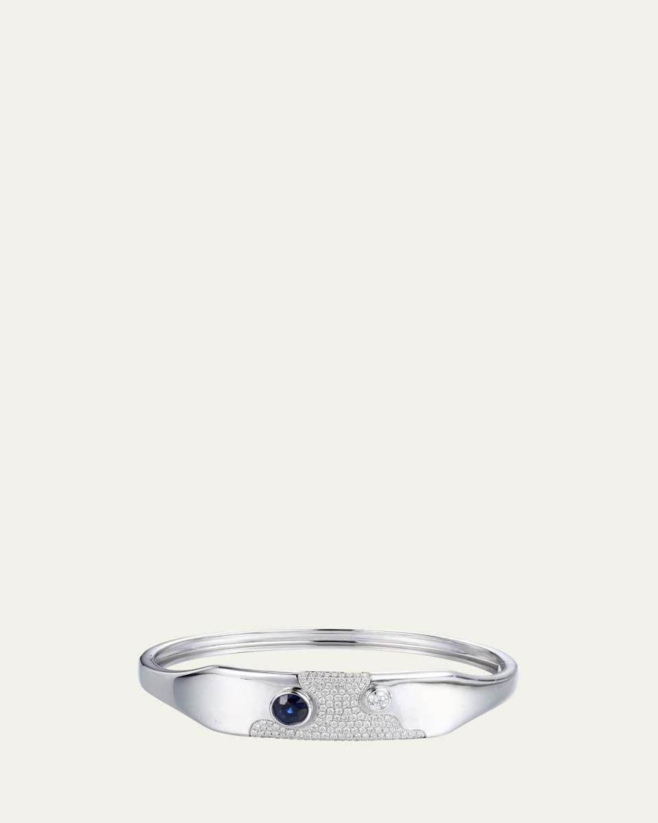 14K White Gold Lava Diamond and Blue Sapphire Bangle Bracelet